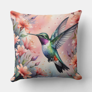 Kissen mit Blumen und Kolibri