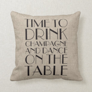 Kissen mit Champagner-Motiv aus Jute für die 1920e