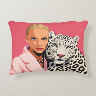 Kissen mit Frau und Katze Druck