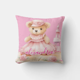 Kissen mit Namen Rosa Teddybär für Mädchen