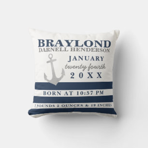 Kissen mit nautischen Anker-Geburtsstatistiken für
