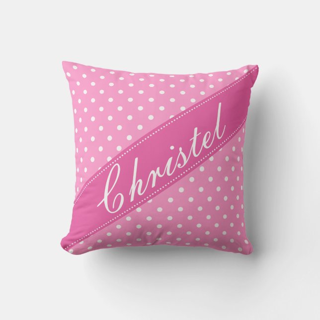 Kissen mit Polka-Punkten aus Girly-Rosa-Reißversch (Vorderseite)