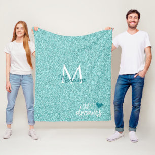 Kissen mit Teal-Heart-Sweet-Dreams-Motiv Fleecedecke