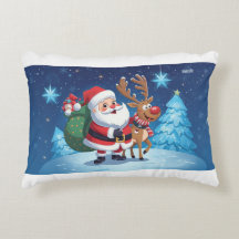 Kissen mit Weihnachtsmann und Rentier