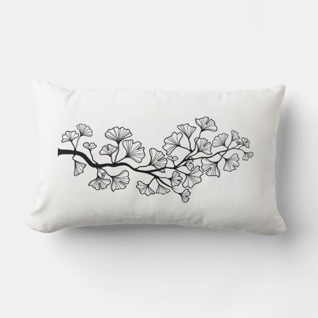 Kissen schwarzer Ginkgobaum mit Blätter (Vorderseite)