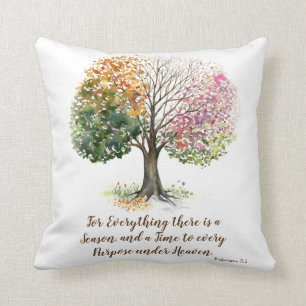 KISSEN-WEISS 4 JAHRESZEIT-BAUM-BIBEL-VERS-AQUARELL KISSEN