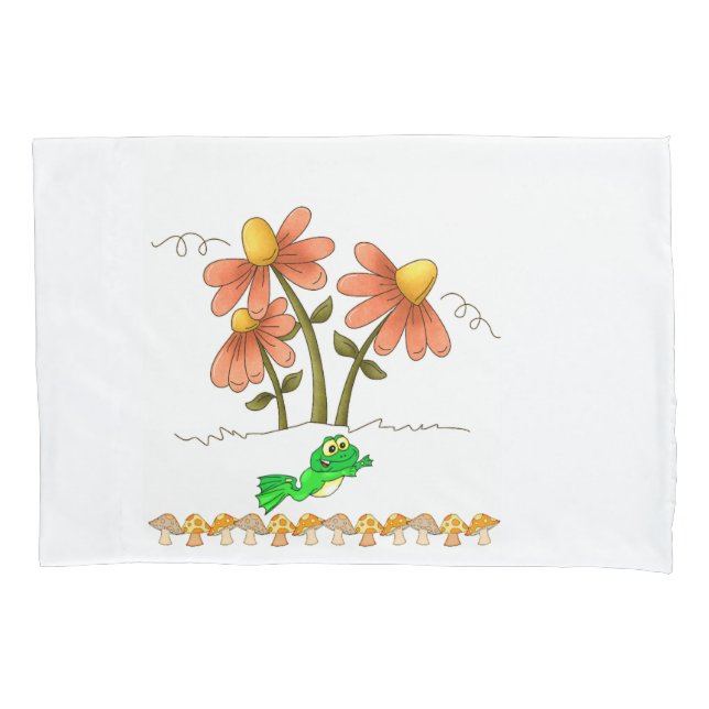 Kissengehäuse Weißer Froschfrosch Pilz Floral Kissenbezug (Vorderseite)