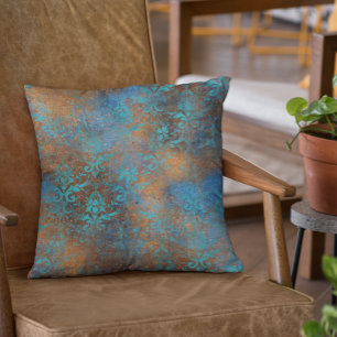 Kissenhülle Kupfer Metallisch Türkis Patina Floral Kissen