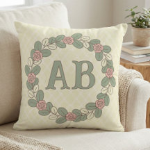 Kissenhülle mit Monogramm und rosa grünem Rosenkra
