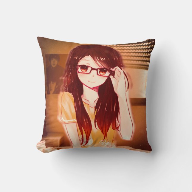 Kissenmädchen in ihrem lässigen Schlafzimmer Kissen (Vorderseite)