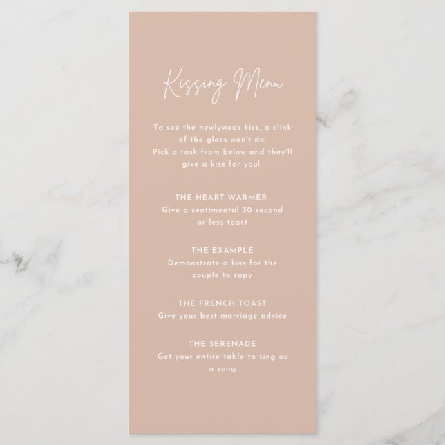 Kissenmenü für Hochzeitsessen/Toasts Menükarte (Vorderseite)