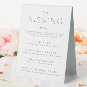 Kissenmenü Schwarz-Weiß-Hochzeitsempfang Tischaufsteller