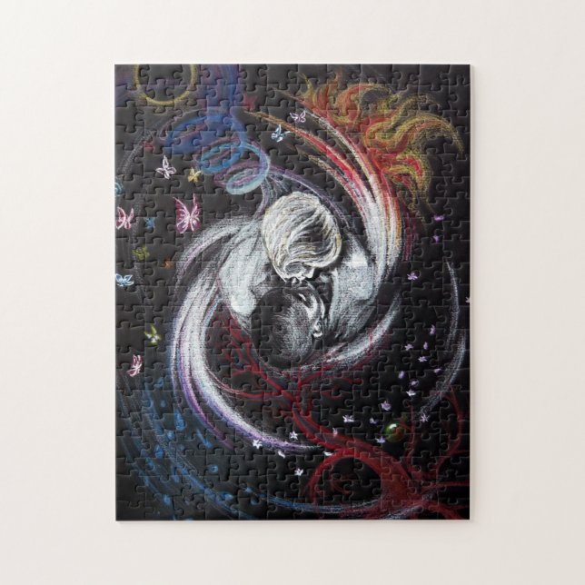 Kissenpaar Yin Yang Liebe Surreal zeichnend Kunst (Vertikal)