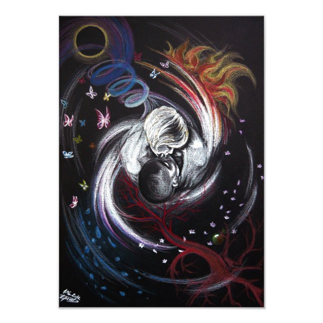 Kissenpaar Yin Yang Liebe Surreal zeichnend Kunst Fotodruck (Vorne)