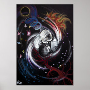 Kissenpaar Yin Yang Liebe Surreal zeichnend Kunst Poster