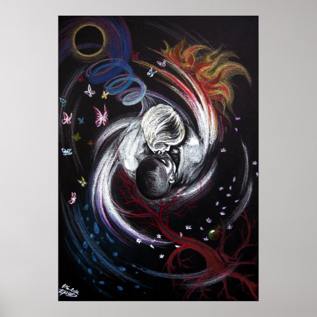 Kissenpaar Yin Yang Liebe Surreal zeichnend Kunst Poster (Vorne)