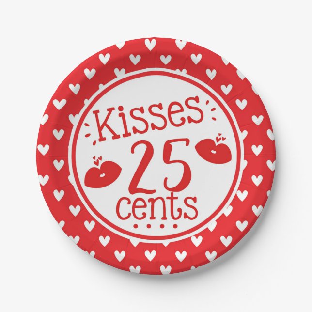 Kisses 25 Cent Valentines Kids Hearts Party Pappteller (Vorderseite)
