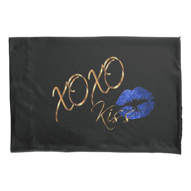 Kisses and Hugs Blue Glitzer Lips Kissenbezug (Vorderseite)