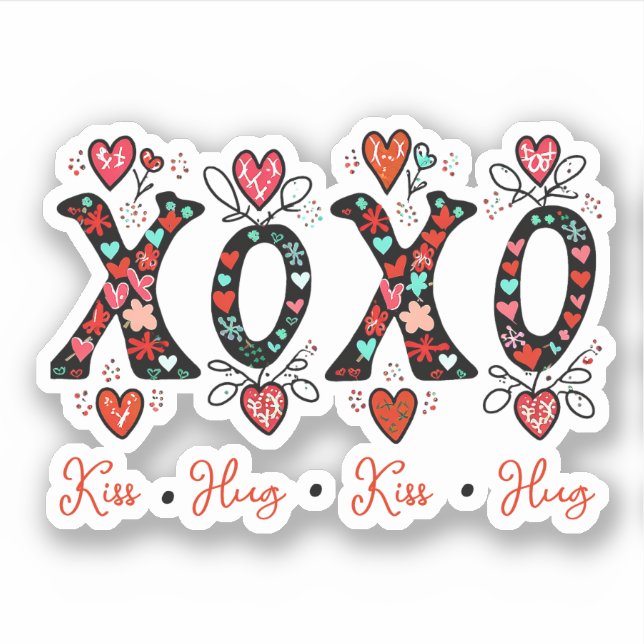 Kisses and hugs doodle art valentine aufkleber (Vorderseite)