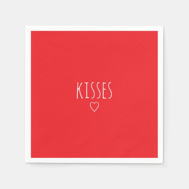 'Kisses' Bold Romantic Red White Valentine's Day Serviette (Vorderseite)