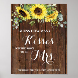 Kisses for Balon Mrs Sunflowers Shower Game Sign Poster
