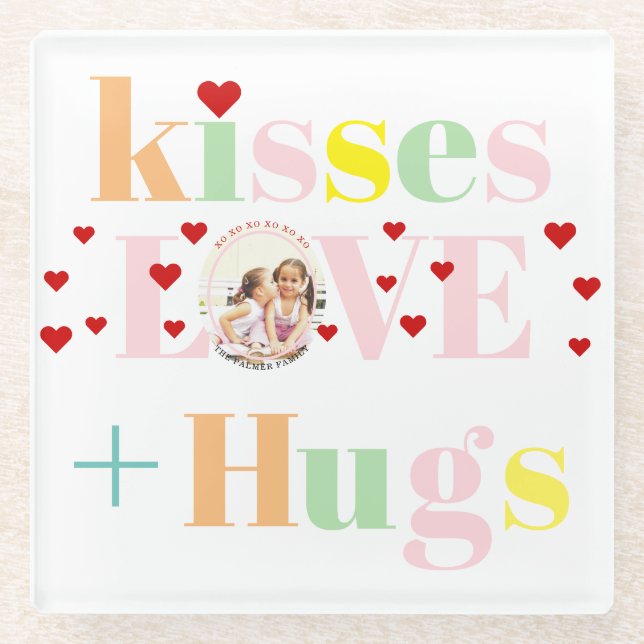 Kisses, Liebe, Schläger Typografie Foto Valentinst Glasuntersetzer (Vorderseite)