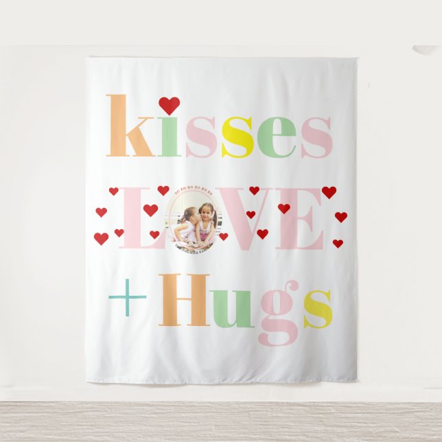 Kisses, Liebe, Schläger Typografie Foto Valentinst Wandteppich (Vorderseite)
