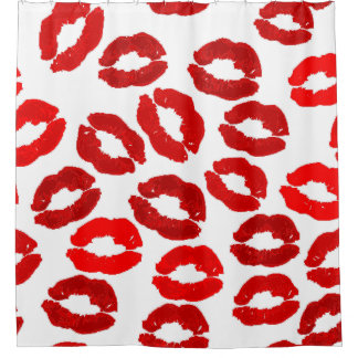 kisses lips lipstick print valentines day pattern duschvorhang