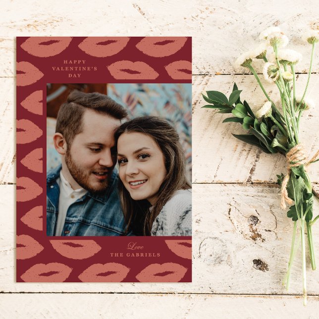 Kisses Modern Valentine's Day Foto Card - Maroon Dankeskarte (Von Creator hochgeladen)