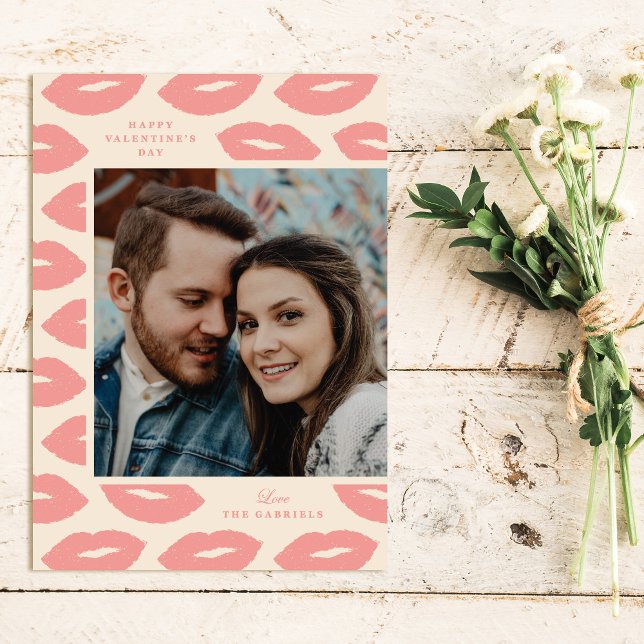 Kisses Modern Valentine's Day Foto Card - Rosa Dankeskarte (Von Creator hochgeladen)