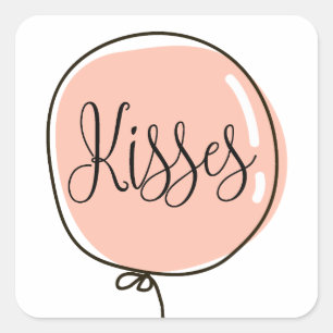 Kisses. Niedlicher Rosa-Rosa-Ballon für Valentinst Quadratischer Aufkleber