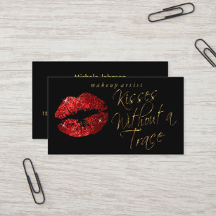 Kisses - Roter Glitzer und Elegantes Gold Visitenkarte