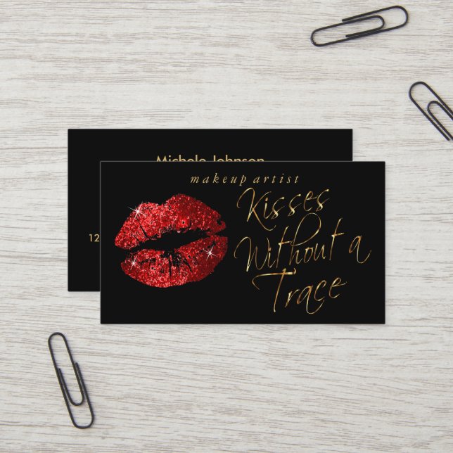 Kisses - Roter Glitzer und Elegantes Gold Visitenkarte (Vorderseite/Rückseite Beispiel)