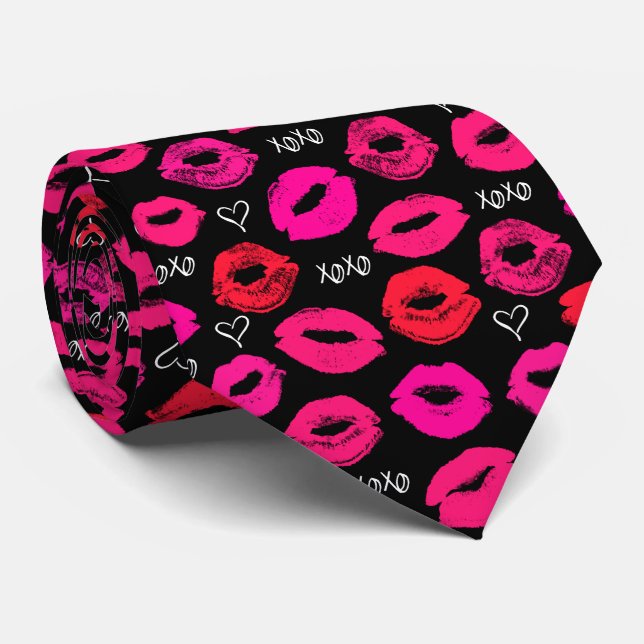 Kisses XOXO Cravate rouge et rose (Roulé)
