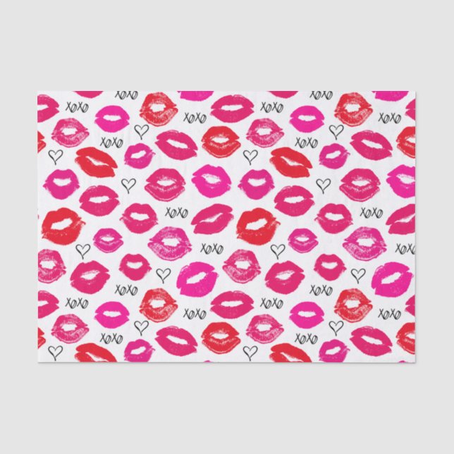 Kisses XOXO Rot und Rot Seidenpapier (Vorderseite)
