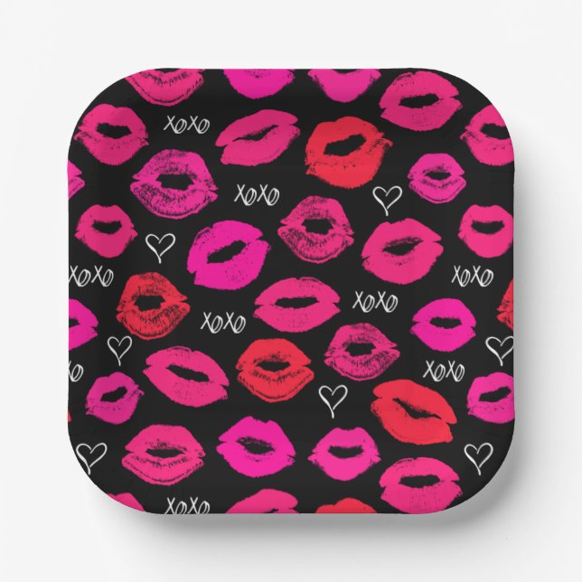 Kisses XOXO Teller Rot und Rosa (Vorderseite)