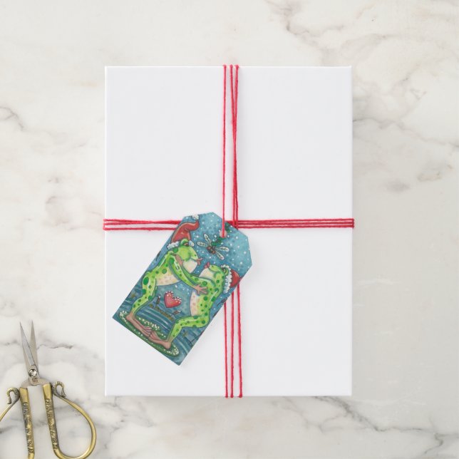 KISSIEREN VON FROGS UNTER MISTLETOE CHRISTMAS GIFT GESCHENKANHÄNGER (Mit Garn)
