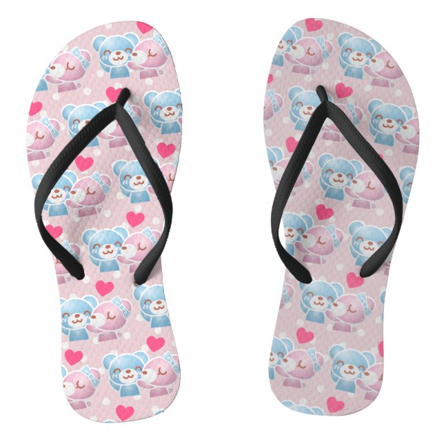 KIssing Bears auf Polka Dots Muster Niedlich Flip Flops (Fußbett)