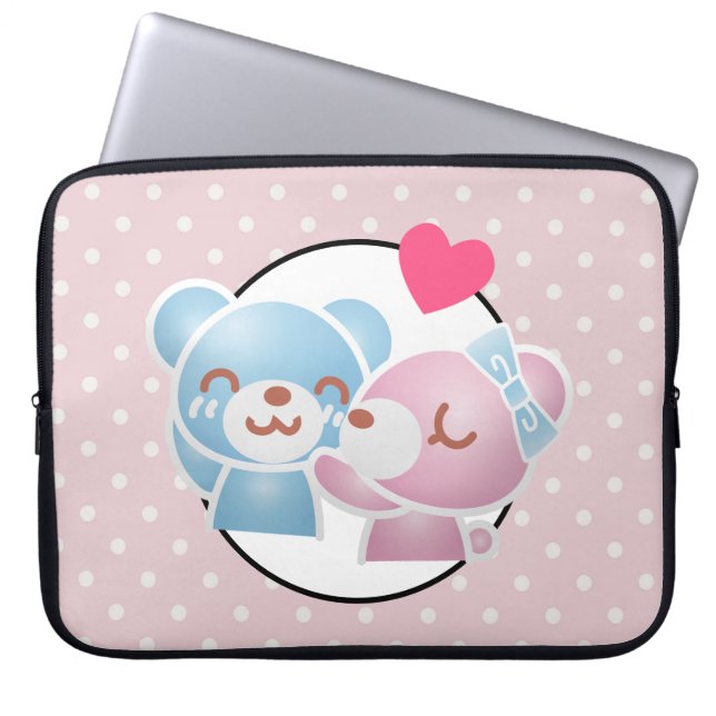 KIssing Bears auf Polka Dots Niedlich und Kawaii Laptopschutzhülle (Vorderseite)