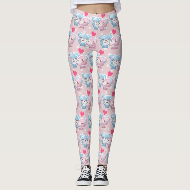 KIssing Bears auf Polka Dots Niedlich und Kawaii Leggings (Vorderseite)