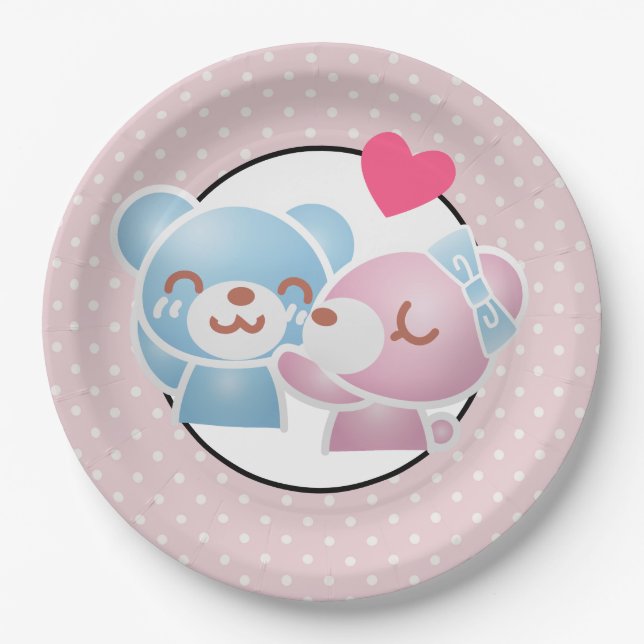 KIssing Bears auf Polka Dots Niedlich und Kawaii Pappteller (Vorderseite)