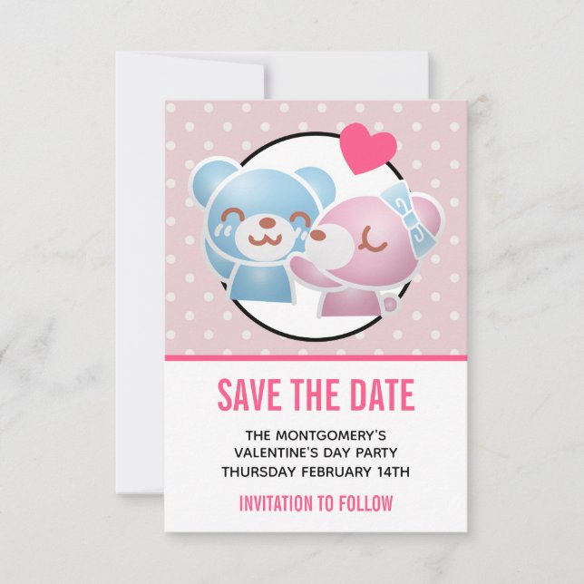 KIssing Bears auf Polka Dots Niedlich und Kawaii Save The Date (Vorderseite)