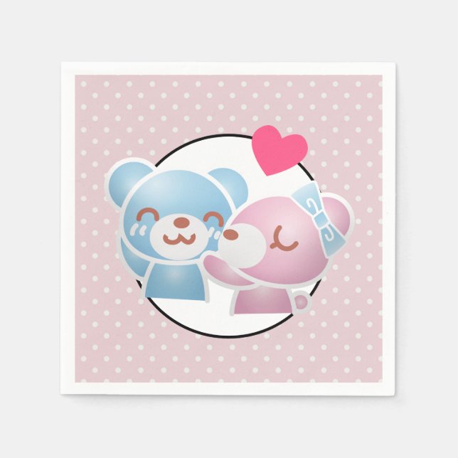KIssing Bears auf Polka Dots Niedlich und Kawaii Serviette (Vorderseite)