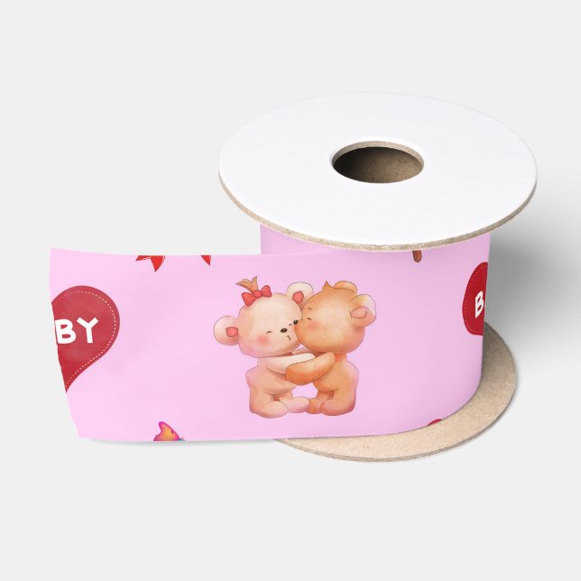 Kissing Bears Baby Hearts Satinband (Spule)
