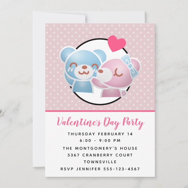 Kissing Bears mignon Valentines Invitation (Devant)