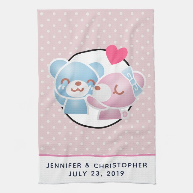 Kissing Bears Niedlich und Kawaii Geschirrtuch (Vertikal)