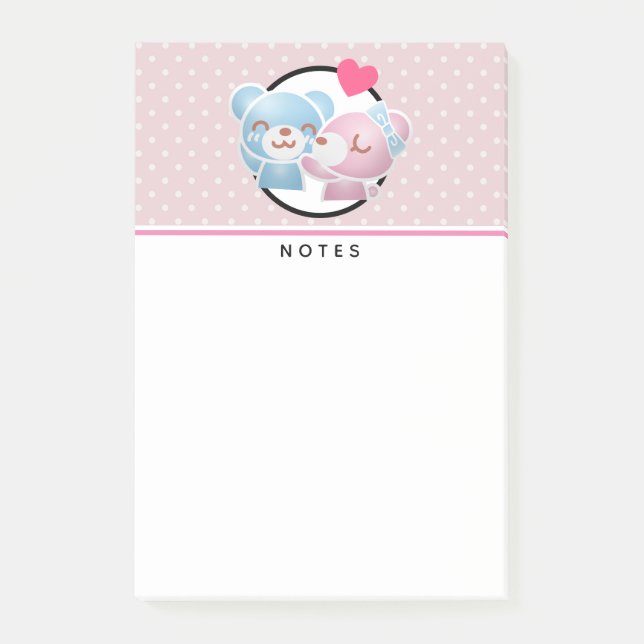 Kissing Bears Niedlich und Kawaii Post-it Klebezettel (Vorderseite)