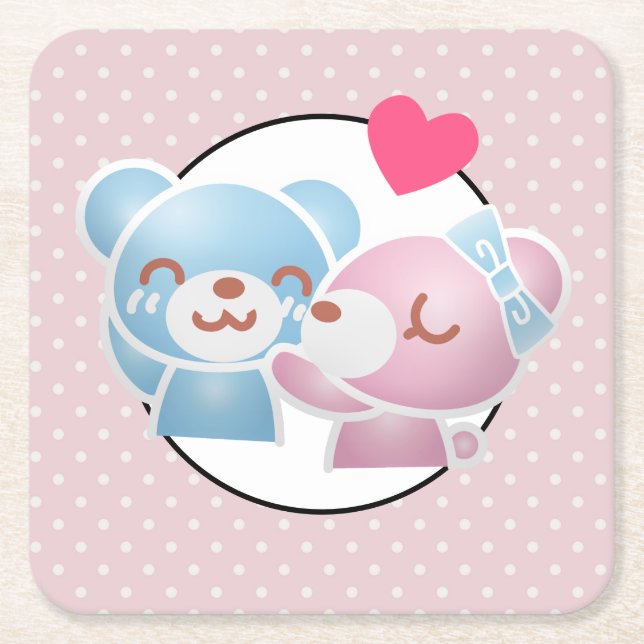 Kissing Bears Niedlich und Kawaii Rechteckiger Pappuntersetzer (Vorderseite)