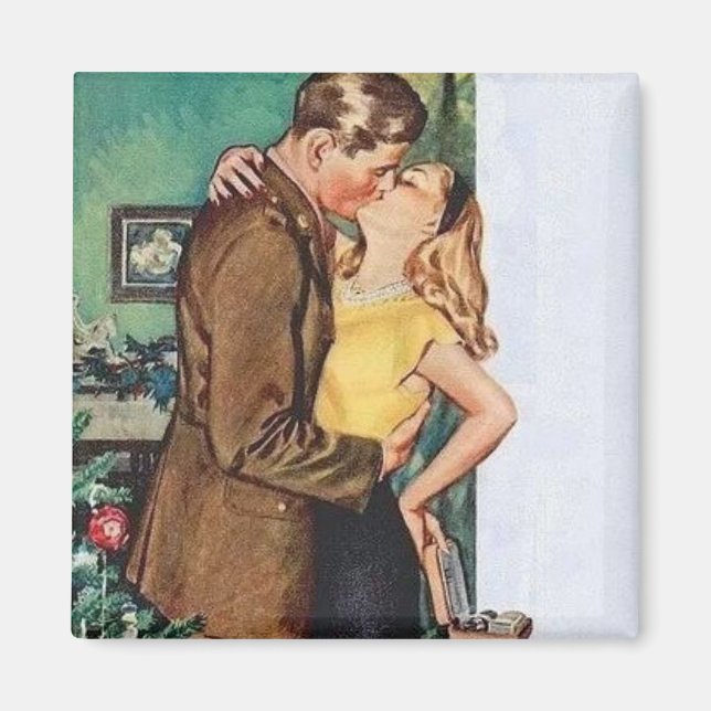 Kissing Couple Christmas Vintag Magnet (Vorne)