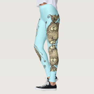 Kissing Fish Art Aqua Sepia Leggings